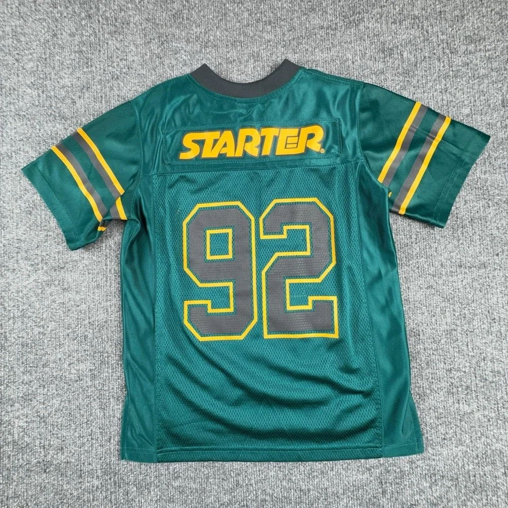 Starter Jersey Shirt Boys 10-12 Green 92 Mesh Football Team Graphic V Neck